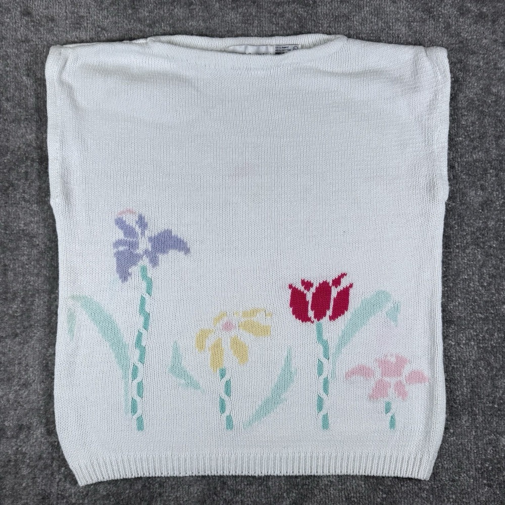 Vintage Robert Scott Ltd Top Women's Large‎ White Sleeveless Floral Knit